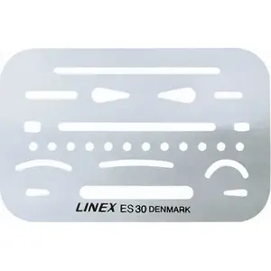 Galda lineāls Linex Schablone 26 atveres — trafarets ar 26 izgriezumiem