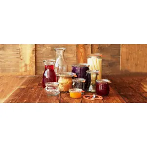 Stikla burku komplekts WECK Tulpe 1750 ml, 4 gab. ar vākiem un rokturiem, hermētiskie skavas x2