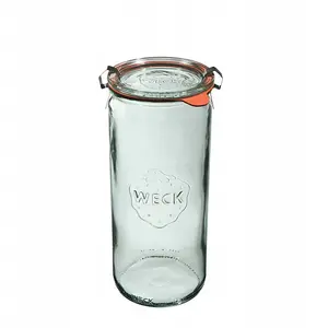 Glass Jar WECK cylindrical 1040 ml set of 6 with lids and handles, preservation and storage