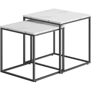 Набор кофейных столиков LEOBERT model_2806_1 — квадратные мраморные столешницы, 2 шт., чёрные ножки