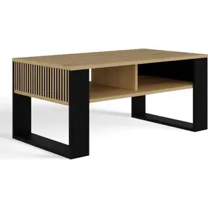 Журнальный стол top e shop STOLIK KAWOWY ŁAWA MODERN 2P SLIM Дуб Artisan чёрные ламели