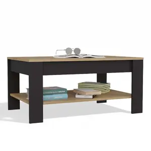 Журнальный стол No name OHIO дуб artisan черный, 93×58×43,5 см, с полками для гостиной
