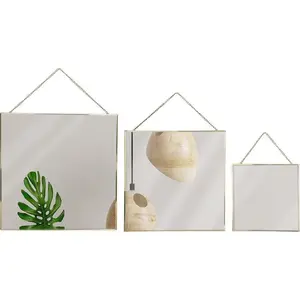 Wall mirror set Vilde square mirrors on chain in gold metal frame, 3-piece