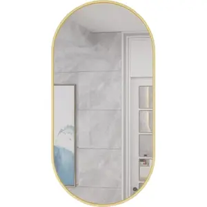 Oval Wall Mirror LEOBERT Lustro 100×50 cm with Gold Frame