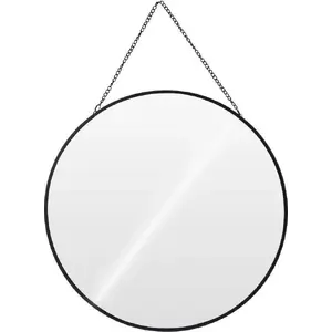 Wall mirror Vilde Ori_510217, round 29 cm, black metal frame, hanging chain