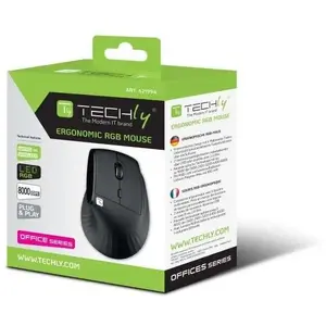 Bezvadu ergonomiskā pele TECHLY TLY_621994 2.4 GHz RF, līdz 8000 dpi, USB uztvērējs