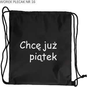 Maisiņš-rukzaks PAJACYK 'Worek plecak czarny Chcę już piątek' melns, ar aizvelkamu auklu