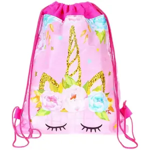 Gym Shoe Bag Lean Unicorn Flowers Pink 35x27 cm drawstring pouch