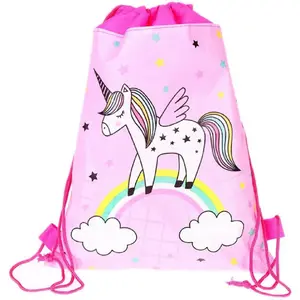 Gym Shoe Bag Lean unicorn on rainbow pink 35x27 cm drawstring pouch for school PE kit