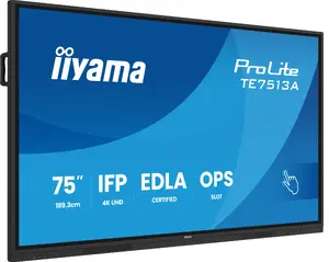iiyama TE7513A-B2AG Interactive Flat Panel 75" 4K Ultra HD Touchscreen Wi-Fi Built-in Processor Android 24/7 Black Signage Display