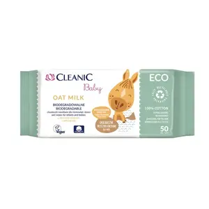 Mitrās salvetes bērniem Cleanic Baby Eco Oat Milk — 50 gab., maiga attīrīšana un mitrināšana