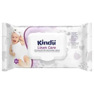 Bērnu mitrās salvetes Kindii Linen Care pop-up, 50 gab.