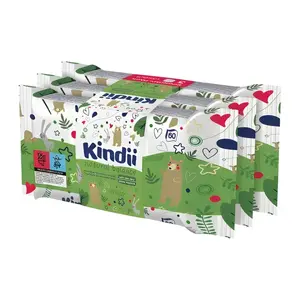 Mitrās salvetes bērniem Kindii Natural Balance — 3 x 60 gab., bez smaržvielām