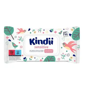 Bērnu mitrās salvetes Kindii Sensitive — 96 gab. pop-up iepakojums, bez aromātiem, dermatoloģiski testētas