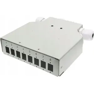 Fiber optic DIN-rail patch panel Alantec FOPD-8SCS — 8×SC simplex, 8×LC duplex with front plate