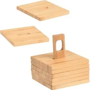 Wooden Bamboo Coaster Set Excellent Houseware KO860522 — 6-piece round coasters for cups and glasses