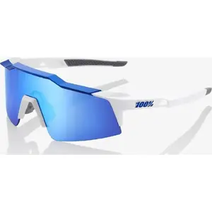 Очки 100% SPEEDCRAFT SL от 100 КНИГ, матовые белые/металлик синие, линза HiPER Blue зеркальная (пропуск. света 15%) + прозрачная линза (93%)