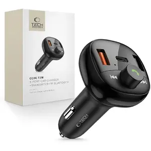 Auto lādētājs Tech-Protect CC06 3-portu PD72W ar Bluetooth FM raidītāju, melns