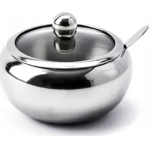 Sugar bowl Brunbeste CUKIERNICA STALOWA 560 ml with spoon, glossy finish BB-1155