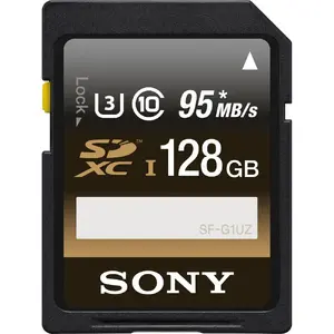 SDXC memory card Sony 128 GB UHS-I Class 10 — Read 95 MB/s, Write 90 MB/s, Black