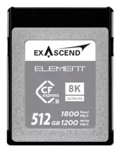 CFexpress Type B memory card Exascend ELEMENT 512 GB — 1800 MB/s read, 1200 MB/s write, black/grey