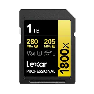SDXC memory card Lexar Professional 1800x 1 TB — UHS-II, Read 280 MB/s, Write 205 MB/s, Class 10, U3, V60