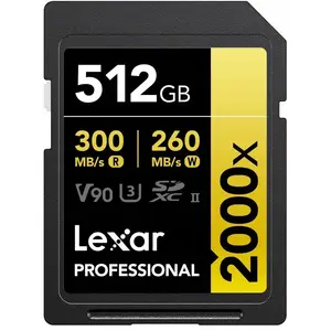 Карта памяти SDXC Lexar Professional 2000x 512 ГБ Class 10 UHS-II U3 V90