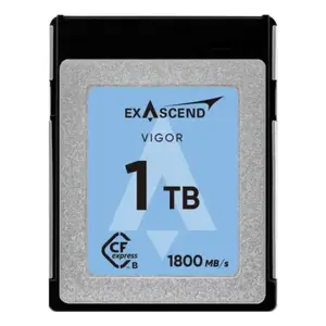 CFexpress Type B flash card Exascend Vigor 1 TB — 3D TLC NAND, 1800/1700 MB/s, silver