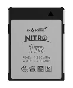 CFexpress Type B memory card Exascend Nitro 1 TB, 1850 MB/s read, 1700 MB/s write, 3D TLC NAND, silver