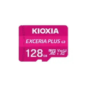 MicroSDXC memory card Kioxia EXCERIA PLUS G3 128 GB — UHS‑I, Read 210 MB/s, Write 90 MB/s, U3/V30, Class 10, Pink