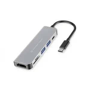 Portu replikators / dokstacija PNY DONN02G — USB 3.2 Gen 1 Type-C, HDMI, USB-A, MicroSD/SD karšu lasītājs, PD 60 W, alumīnijs
