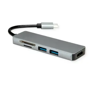 Laptop dock / port replicator ROLINE 12.02.1019 — wired USB-C (USB 3.2 Gen 1) Silver, supports SD/MicroSD, up to 3840×2160