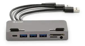 Laptop dock/port replicator LMP 18633 with HDMI, Mini DisplayPort, USB-A & USB-C, SD/MicroSD card reader, 3.5mm — Grey