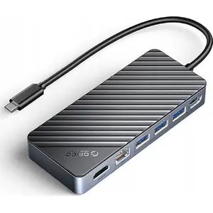 ORICO M.2 Drive Enclosure with 8-in-1 USB-C Hub — USB-C input, USB-A 3.2, USB-C 3.2, 2× USB-A 2.0, HDMI, Ethernet — black