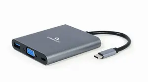 Laptop dock / port replicator Cablexpert A-CM-COMBO6-01 — USB 3.2 Gen 1 Type-C, PD 60W, HDMI, VGA, SD, MicroSD, 3x USB-A, 3.5mm — Grey
