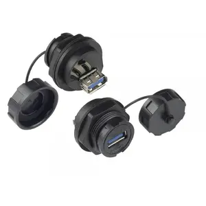 USB A female panel connector Alcasa IC04-U304, black, USB-A port mounting