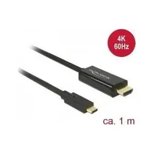 Адаптер-кабель DELOCK USB Type-C (м) → HDMI (м), DisplayPort Alt Mode, 4K 60 Гц, 1 м, чёрный