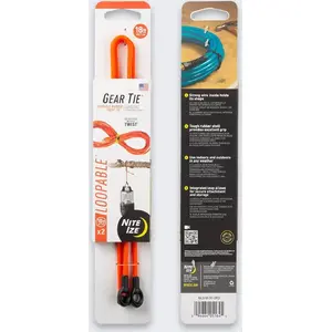 NITEIZE Gear Tie Loopable 18 cm 2-pack — reusable rubber-coated twist tie, orange