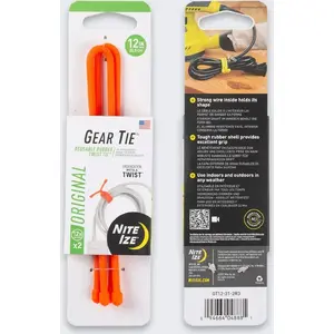 Saites-organizeris NITEIZE Gear Tie Original 12, pārstrādājama gumijas saišķa, 2 gab., oranža