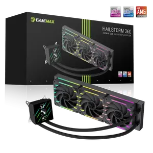 CPU Liquid Cooler GameMax HAILSTORM 360 LCD Black — 360mm AIO radiator, LCD pump