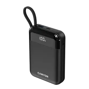 Power bank CANYON OnPower 104 — 10,000mAh, PD 20W, USB-C, USB-A, built-in Type‑C and Lightning cables, black