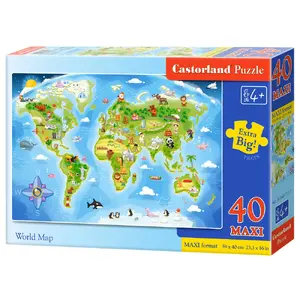 Jigsaw Puzzle Castorland World Map 40 pcs — Cartoons, 590 mm width, age 4+