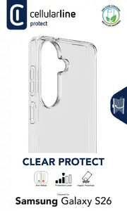 Жёсткий чехол с резиновыми краями для Galaxy S26 от Cellularline — прозрачный, для экрана 6,7" (17 см)