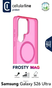 Cellularline FROSTY MAG — shell maciņš Galaxy S26 Ultra, puscaurspīdīgs matēts ar rozā maliņu, saderīgs ar Qi2 un magnētiskajiem aksesuāriem