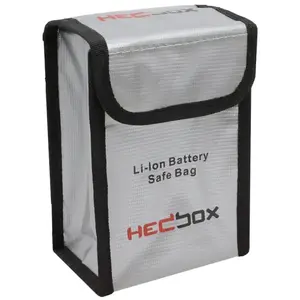 Battery storage box CoreParts FIREBAG-L, fire-resistant containment for small batteries, 115×75×165 mm, black/grey