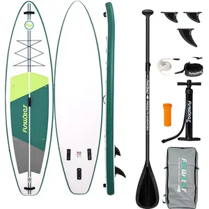 Надувная доска для паддлбординга FunWater SUPFW69A — одноместная SUP, зелено‑белая