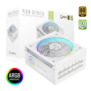 Barošanas bloks GameMax RGB 1050G WH — 1050W, 80 PLUS Gold, RGB, ATX