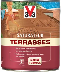 Terases eļļa V33 1 L — bezkrāsains aizsargājošs koka eļļas pārklājums