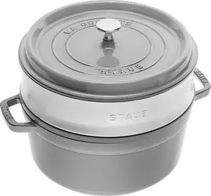 Cast Iron Round Cocotte Staub La Cocotte 24 cm with Steamer Insert, Graphite Gray