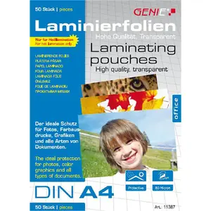 Laminating pouches pack genie 11387 A4 Transparent 50 pcs, 216×303 mm
